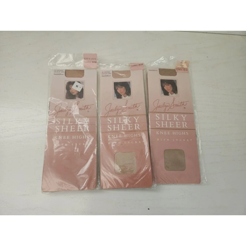 VTG‎ Jaclyn Smith Silky Sheer Classic Beige Nylon Pantyhose Lycra Set Of 3